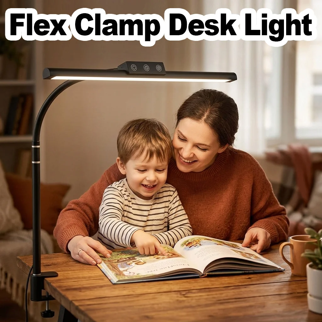 Clip On Desk Lamp Bright Desk Lamp USB LED Dimmable Flexible Touch Eye Protection Reading Work Computer Table Clamp Nightstand