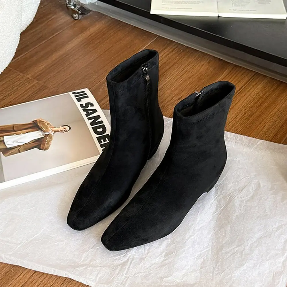 

Winter Short Plush Women Ankle Boots Fashion Square Toe Short Booties Ladies Elegant Low Heels Largas Booties