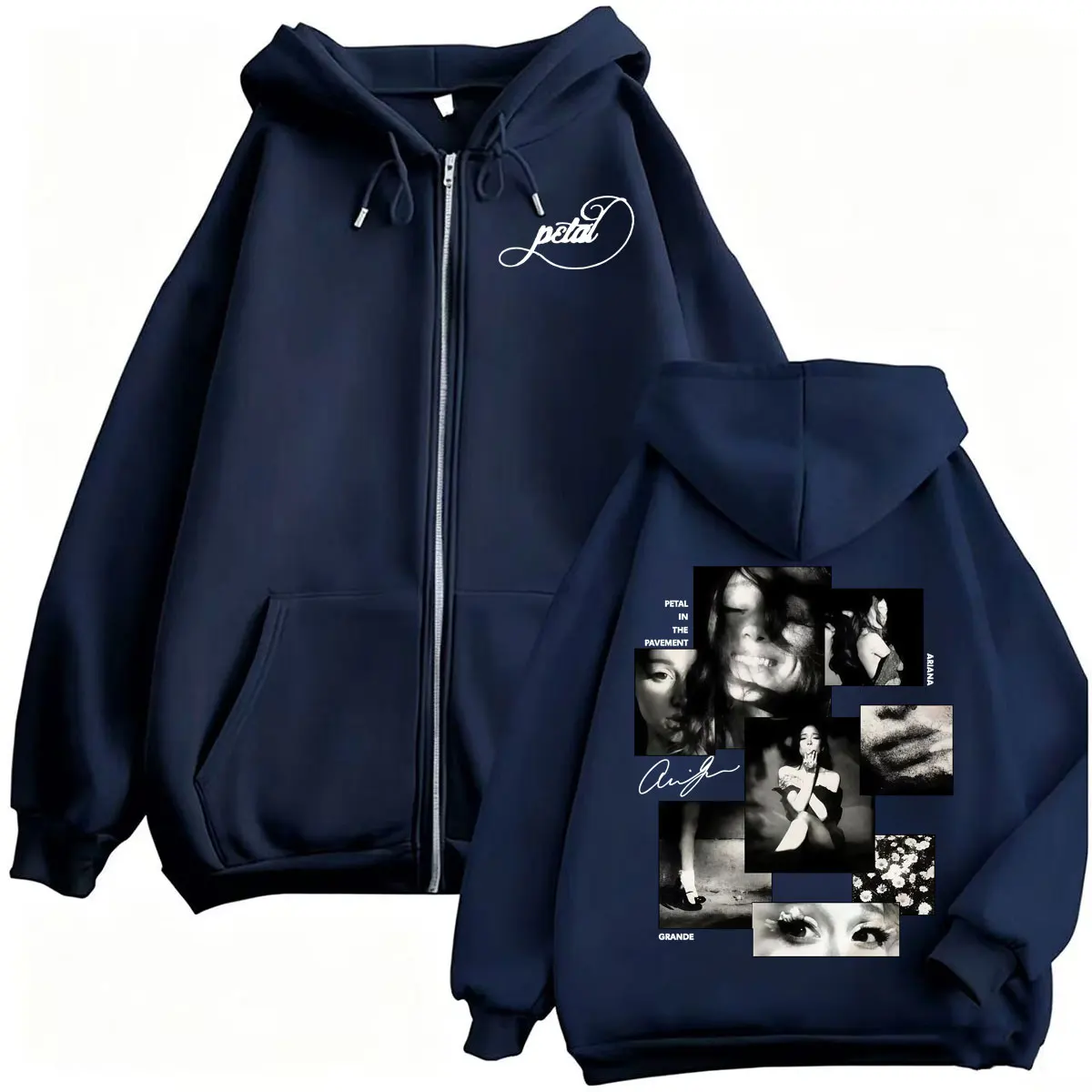 Sängerin Ariana Grande Petal Zipper Hoodies für Männer und Frauen, Modische Ästhetische Sweatshirt-Jacke, Fleece-Langarm-Reißverschluss-Pullover – Detail 3
