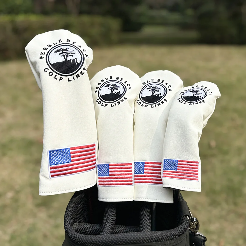 

Small Tree White Design Golf Head Covers, PU Leather Driver/Fairwood Protector Set, Durable Hybrid/Putter Cover Accessories