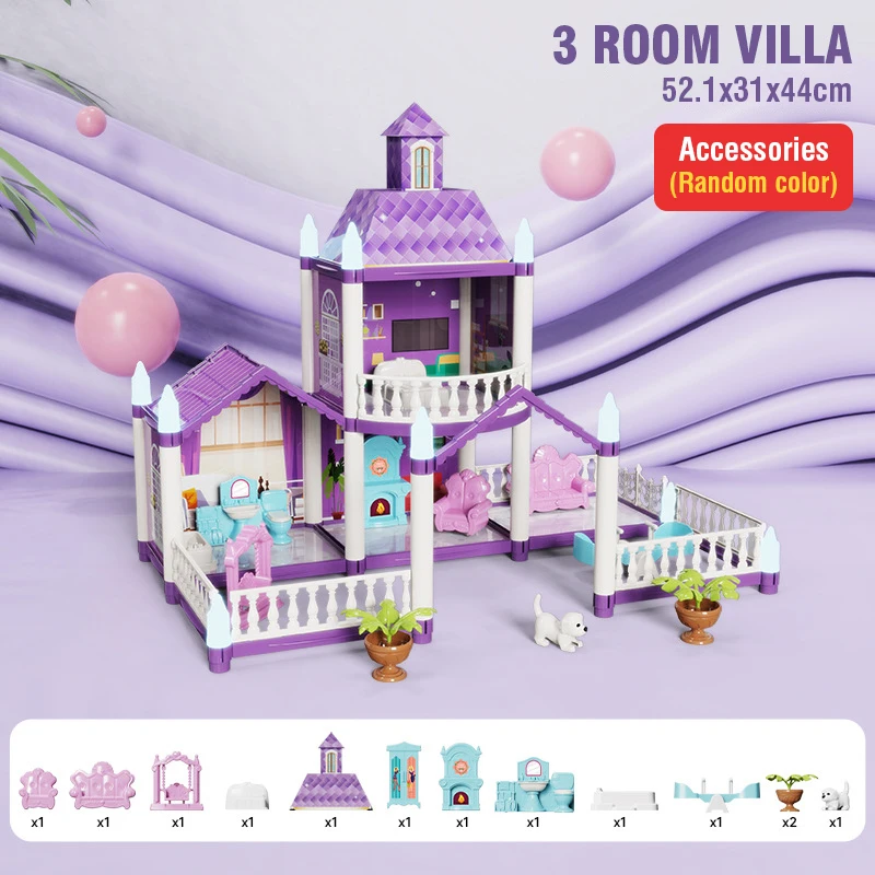 Bricolage grande Villa maison de poupée ensemble maison de jeu assembler Simulation meubles chambre 