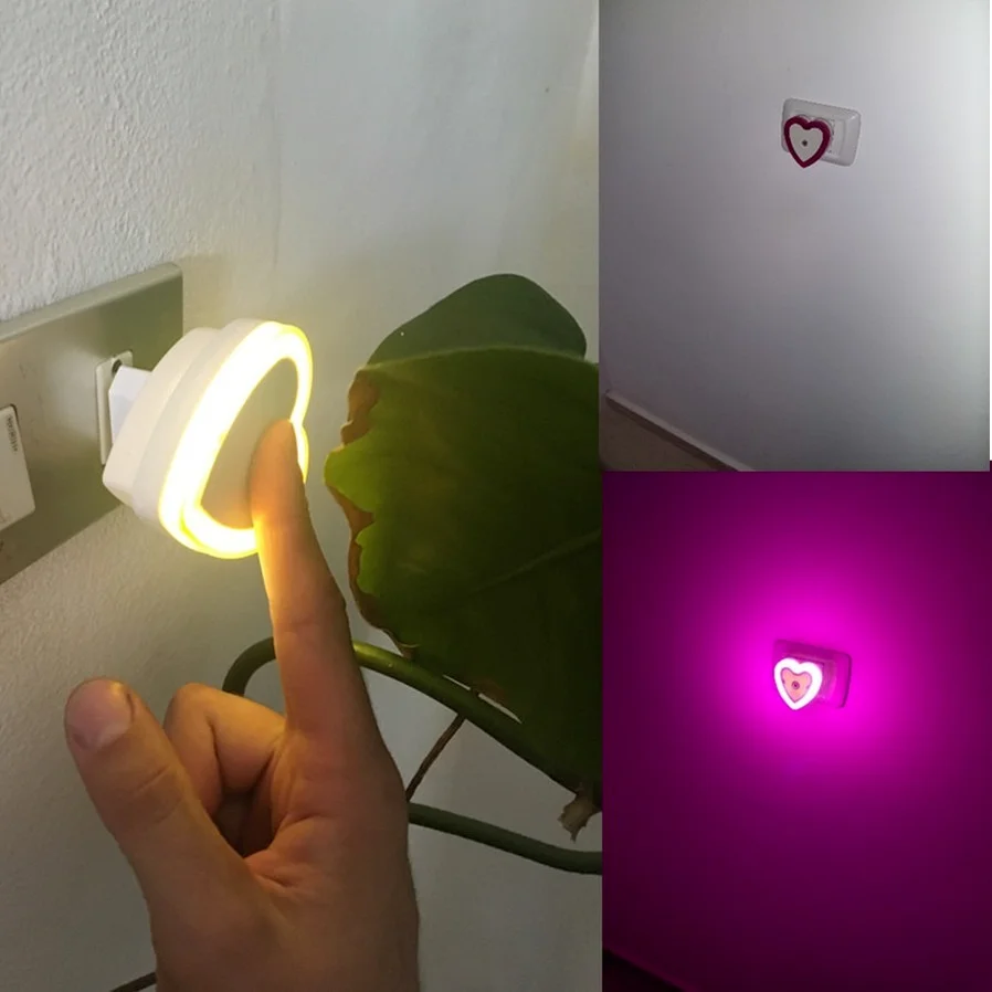 Mini LED Night Light Lamp Bulbs Mini Heart Nightlight Smart Light Sensor EU US Plug 110V-240V Universal Room Home Corridor