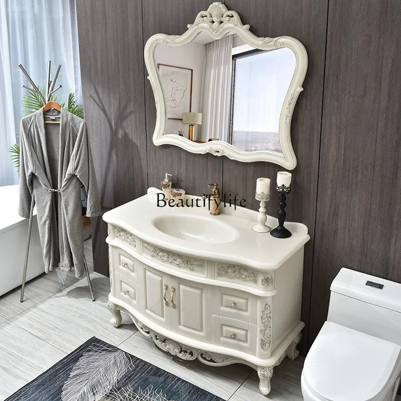 

yj5 European bathroom cabinet combination light luxury bathroom jade rock slab washbasin wash basin washbasin floor bathroom cab