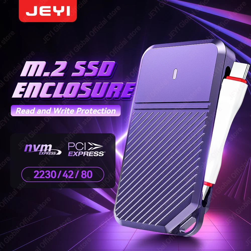 JEYI Gyro-Sensor-Schreibschutz M.2 NVMe-Gehäuse, 10 Gbit/s USB-C-SSD-Gehäuse und RTL9210CN-Chip unterstützt 2230/42/80 SSD UASP TRIM