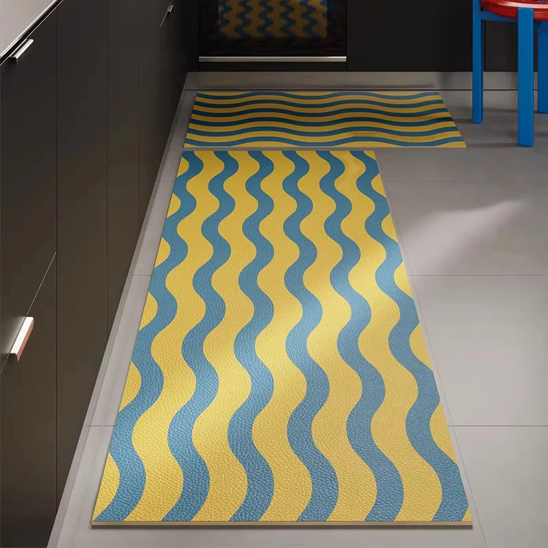 Kitchen Carpet Waterproof Oil-proof PVC Leather Washable Floor Mat Long Strip Kitchen Rug Alfombra Cocina Antideslizante Lavable