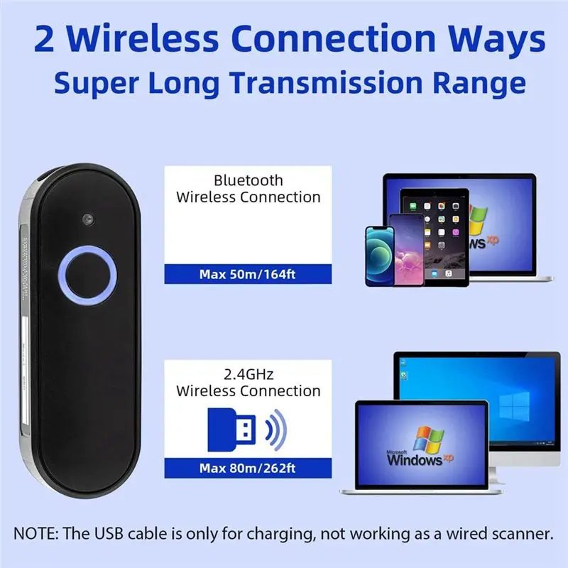 

Мини-сканер штрих-кода Clinch USB Bluetooth 2,4G Беспроводной 1D 2D QR PDF417 Штрих-код для iPad IPhone Android Tablets PC (K40 CCD)