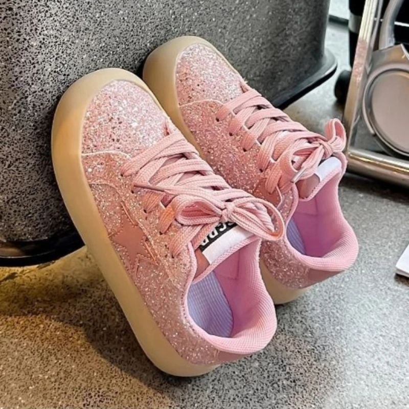 2026 Spring New Kids Retro Sequins Sneakers for Girls Soft Sole Casual Shoes with Glitter Embellishments