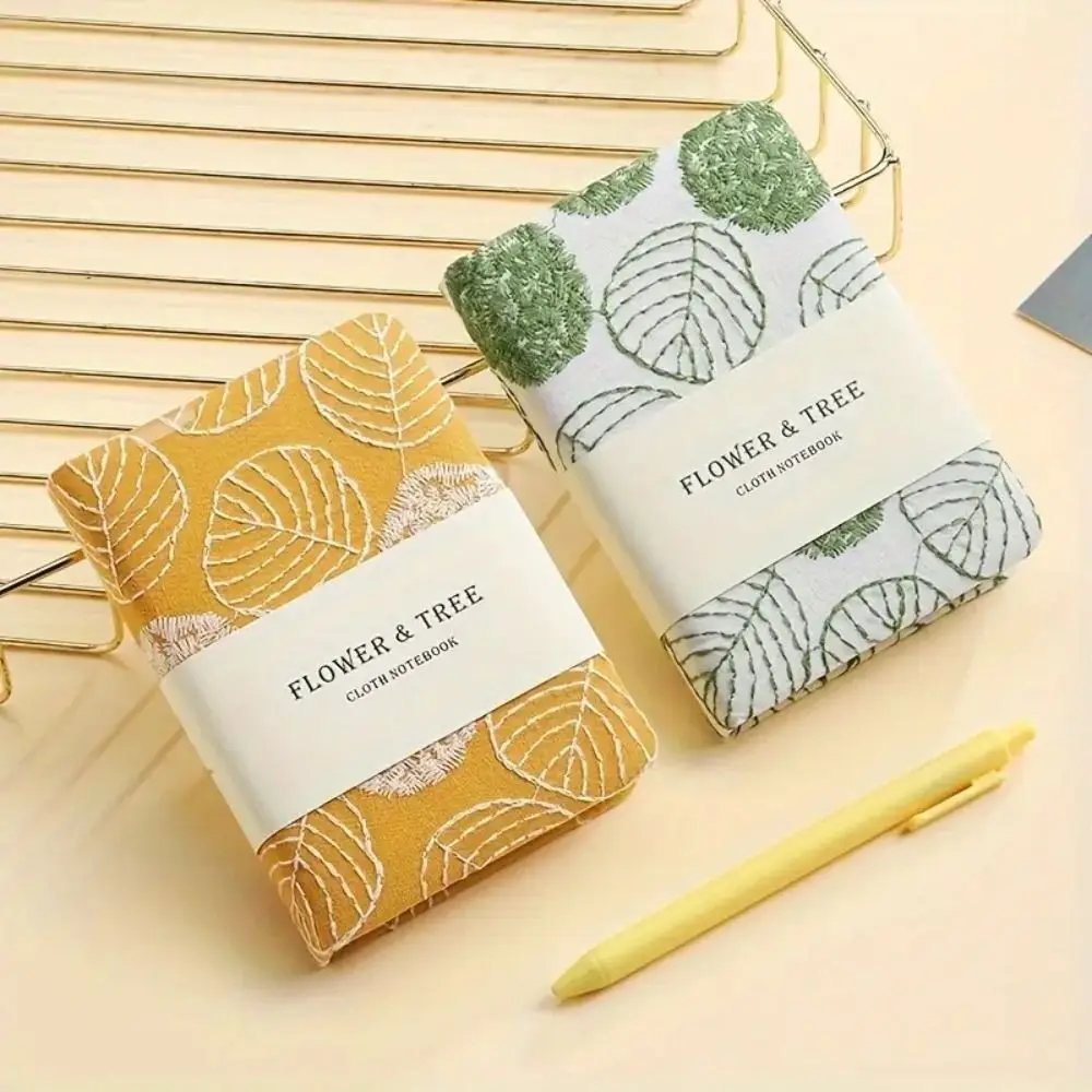 Adorable Stylish Leaf Hand Ledger Fabric Cover Morandi Embroidered Notebook Compact Thick Pocket Book School