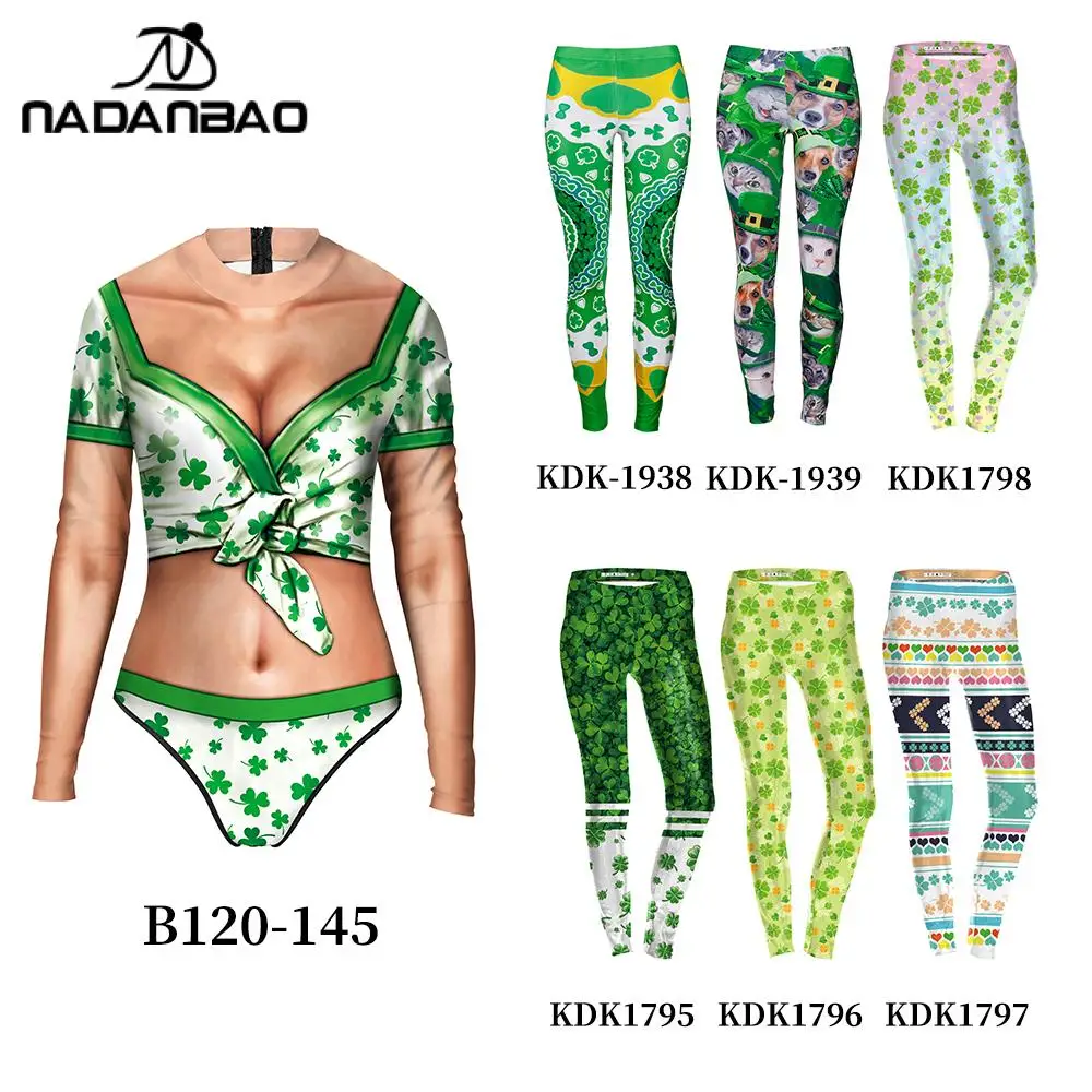 

Комплект брюк с принтом Shamrock Stripe от Nadanbao, леггинсы с клевером ко Дню Святого Патрика, женский купальник с длинными рукавами, брюки для йоги со средней талией