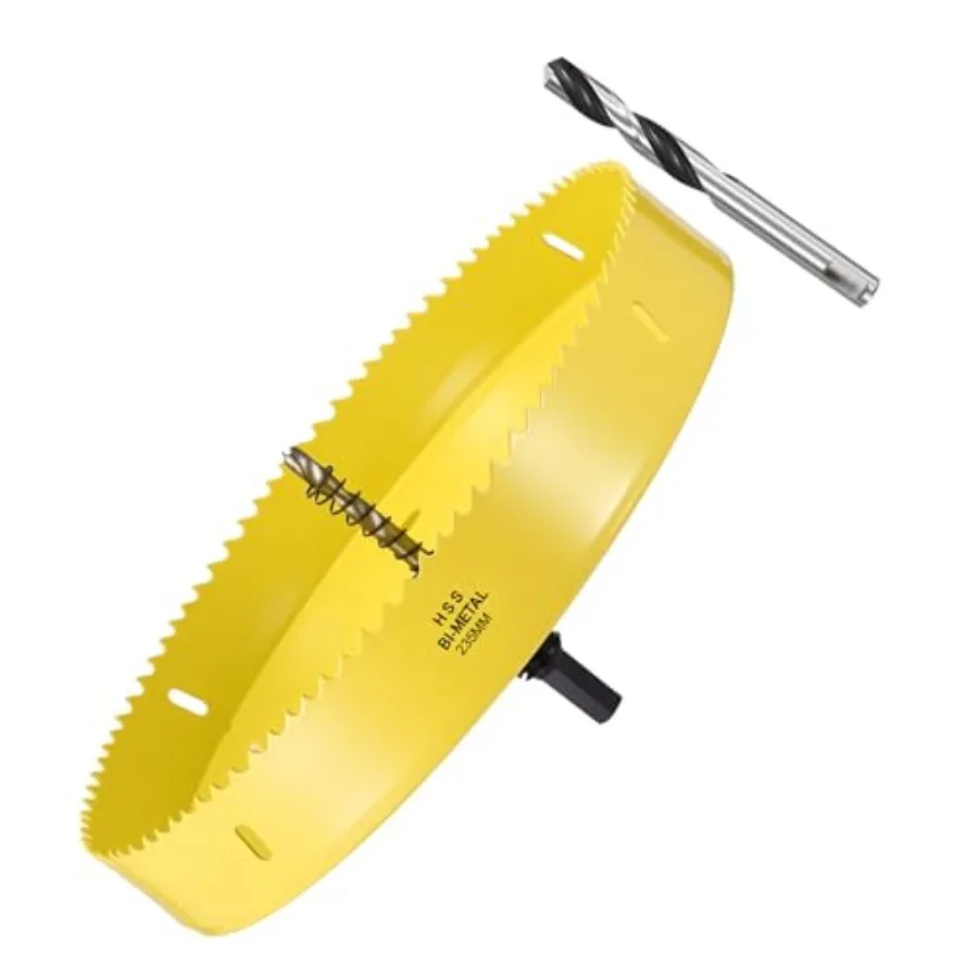 

Bi-Metal Hole Saw 9-1/4" M42 HSS Circular Head 235mm Hole Cutter with 2 Pilot Drill Bits - for Thick Stainless Steel Hard Steel
