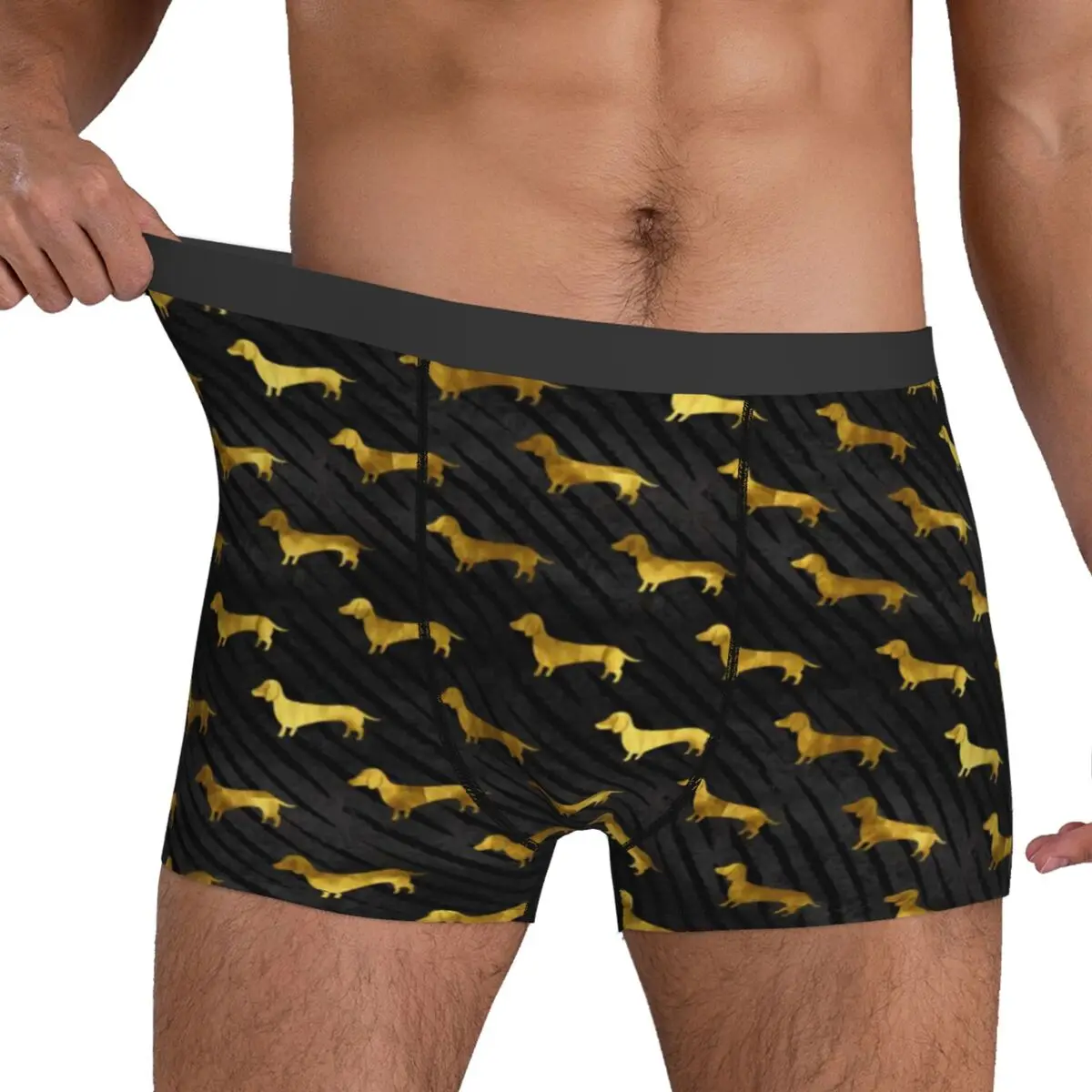 Dachshund Underwear Black and Gold Dog Male Underpants Design Comfortable Boxershorts Hot Shorts Briefs Plus Size