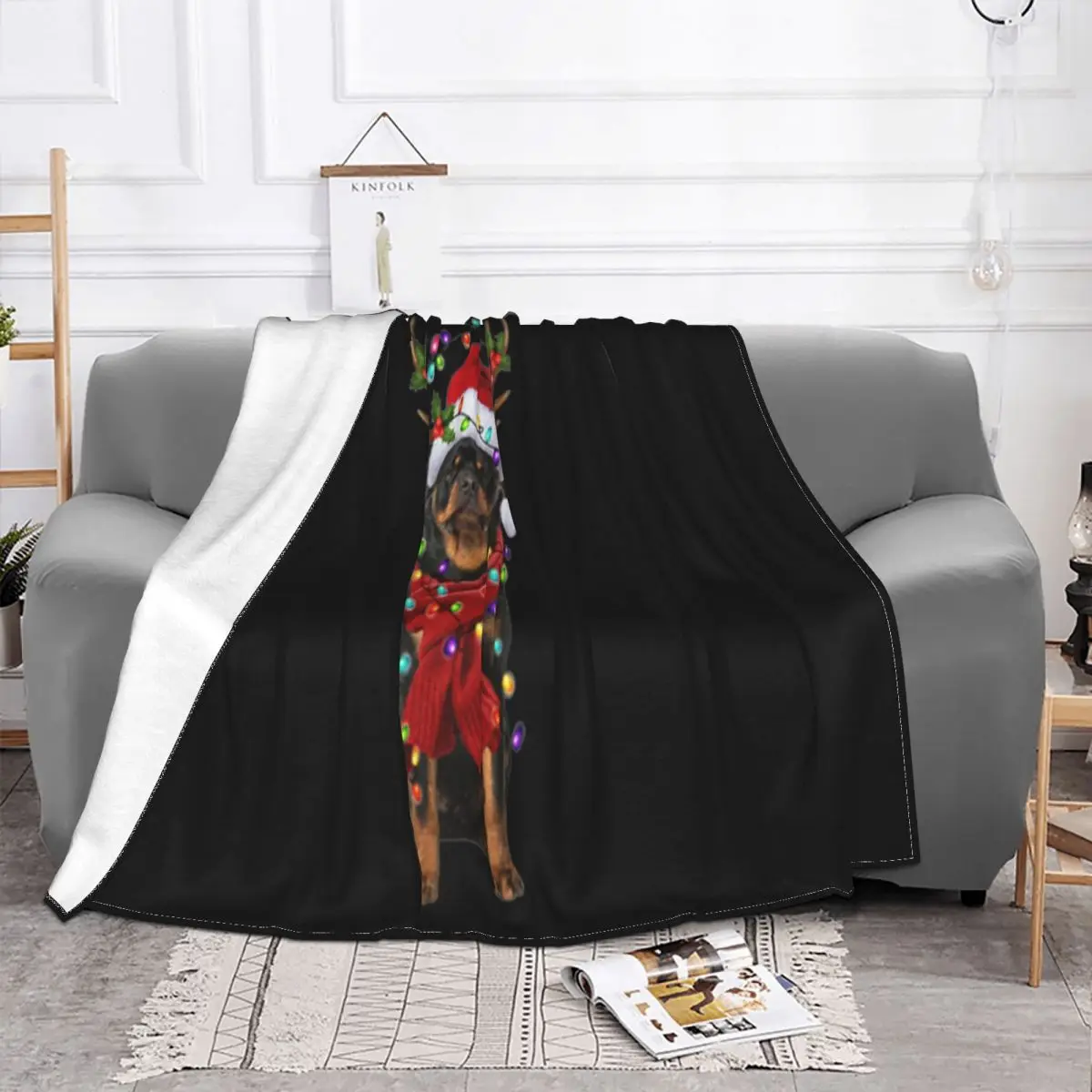 Rottweiler Reindeer Christmas Humor High Quanlity Crewneck Homme Normal Designs Tops Humor New Arrival Dj Throw Blanket