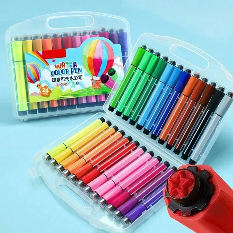 

12/24/36 Colors Washable Watercolor Paint Pens Set Non-toxic Fire Paint Seal Mark Pen for Kid Drawing DIY Art Supplies