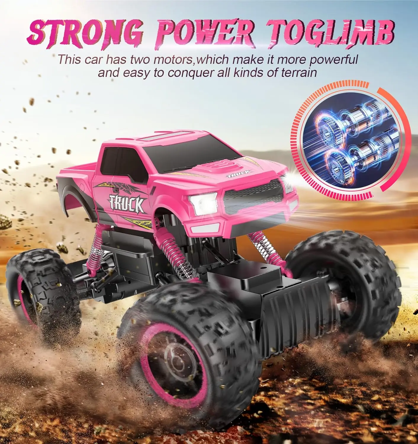 

DOUBLE E Remote Control Car for Girls 1/12 Scale Monster Trucks Dual Motors Off Road RC Trucks Toys Birthday/Xmas Gift Ideas