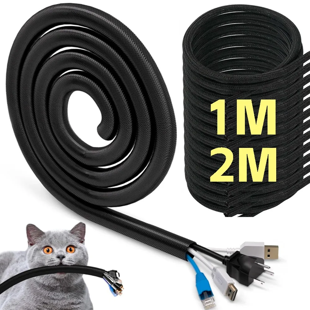 

2m/1m Cable Sleeve Organizer Under Desk Cord Management Computer Wire Cover Home Office Power Cord Audio Video Line Organizers