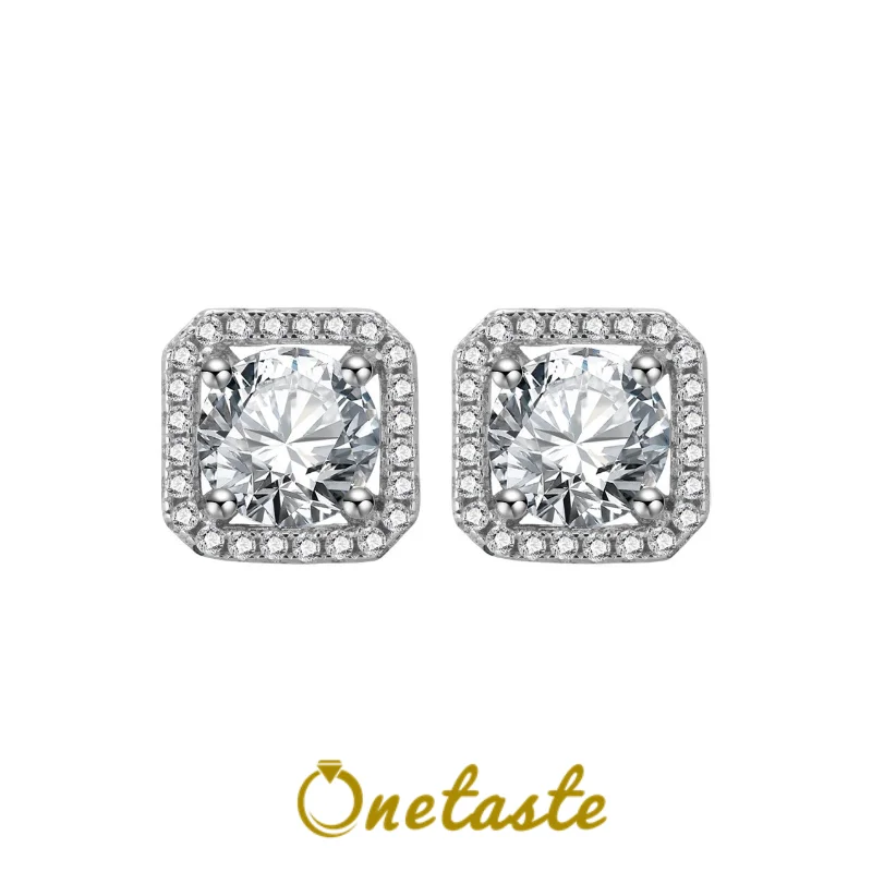 

925 Sterling Silver Moissanite Cubic Zirconia Square Shaped Stud Earrings Women Fashion Dainty Sparkle Small Earring Love Gift
