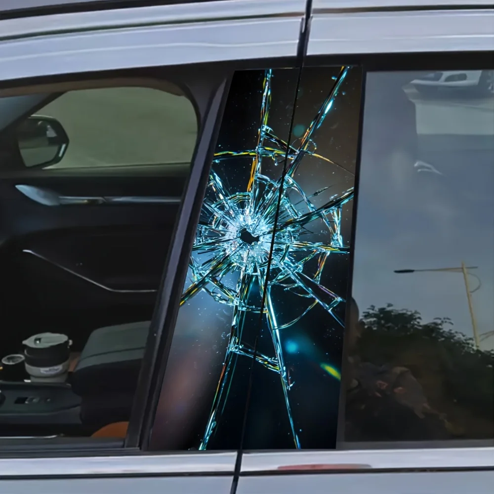 

2pcs Broken Glass Car Sticker Suitable for B-pillar External Accessories Semi-matte Surface Treatment Self-Adhesive Single Use