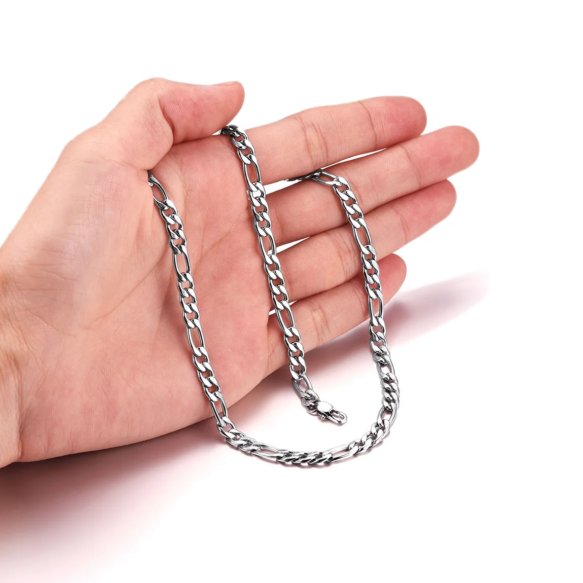 U7 Stainless Steel 5mm Figaro Chain Necklaces Bracelets Set for Man Woman Classic 16-30 Inches Necklace Chain Jewelry Set Gift