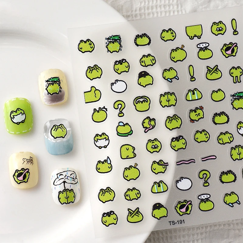 

Q Version Frog 5D Nail Sticker Cute Cartoon Jumping Frog Tough Embossed Nail Decoration Back Glue Nail Pattern Accessories