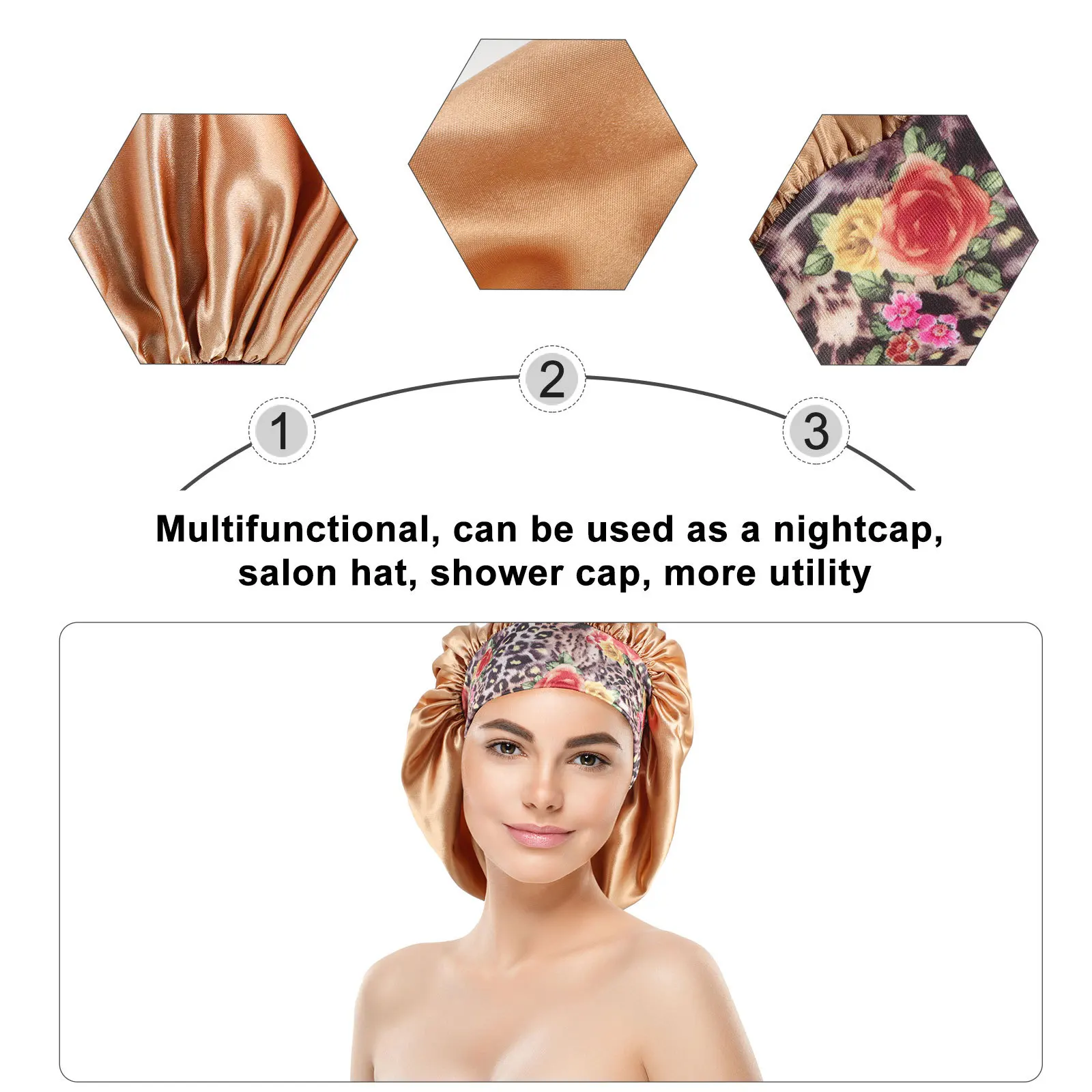 

2Pcs Women Satin Sleep Hat Elastic Wide Band Anti Hair Loss Knotting Tear Double Layer Bath Makeup Women Satin