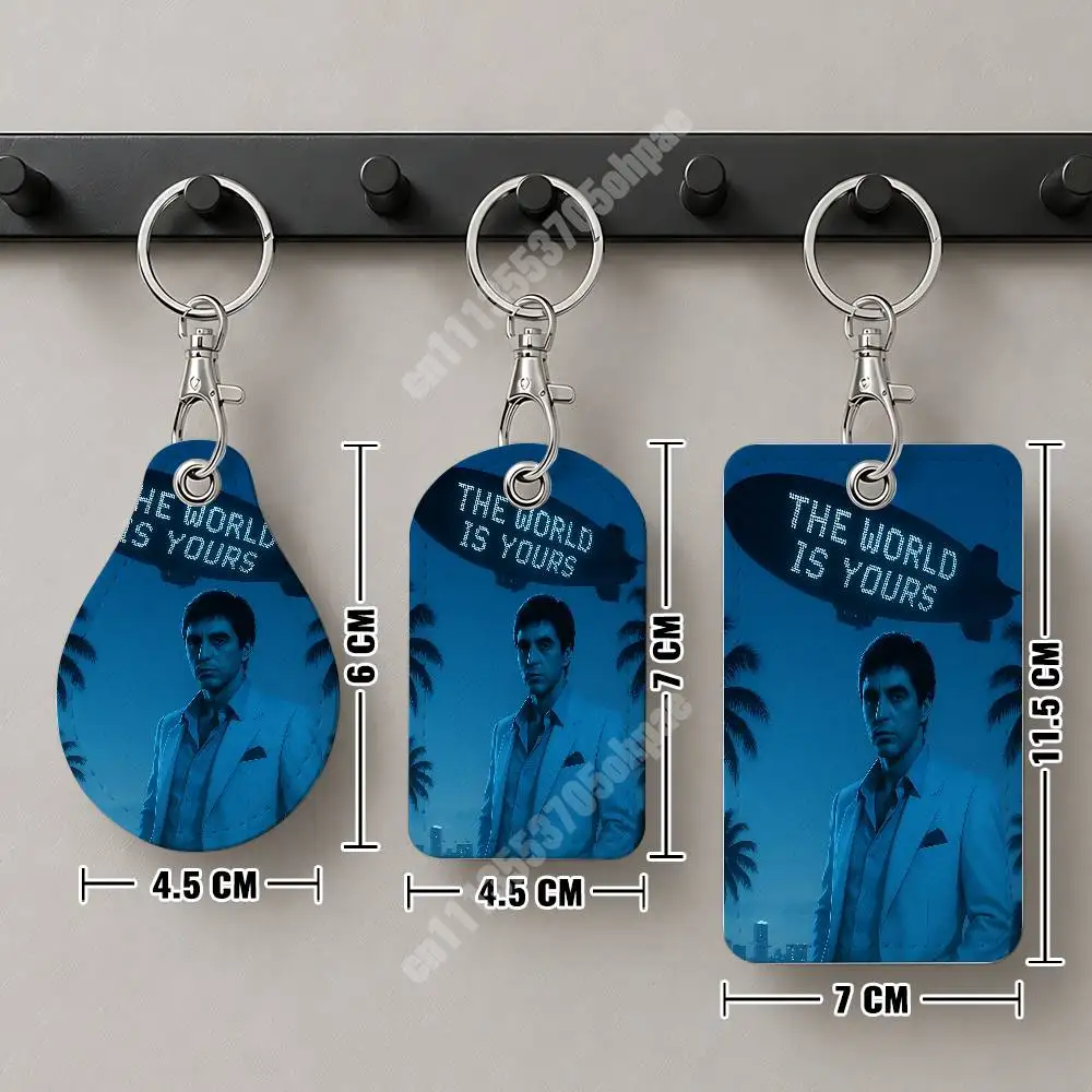 The World is Yours T-Tony M-Montana Leather Keychain Card Holder for Airtag & Luggage Tags Casual