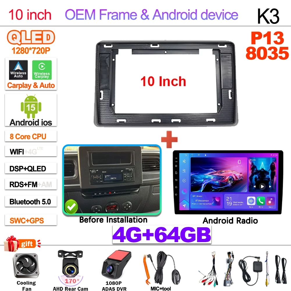 Android 16 autoradio Carplay Auto voor Renault Master 2019 2020 2021 2022 Navigatie DVD Videospeler DSP Stereo 360 Camera WIFI
