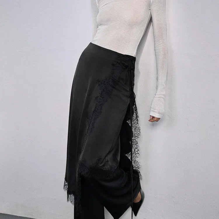 Z 2025 新ファッションレーススカート 多用途 個性的 レディース ミッドウエスト Aラインスカート スタンドフィット デイリーウェア