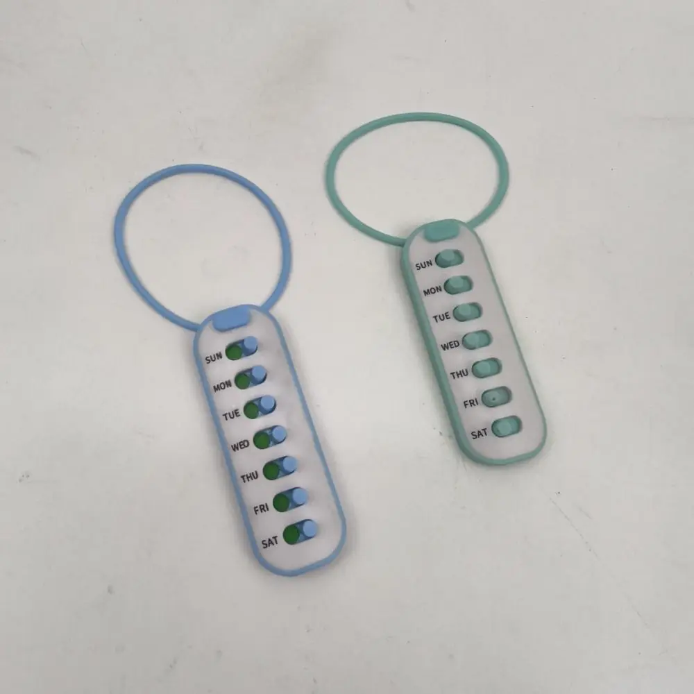 Reusable Pill Reminder Easy Date Mark Firm Rubber Straps 7 Day Pill Tracker Elastic Lanyard Adhesive Back