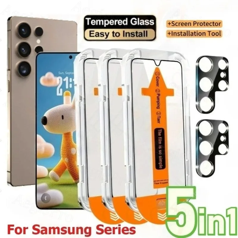 

5In1 3pcs Easy Installation Without Dust Tempered Glass+2pcs Lens Protectors,for Samsung Galaxy S22+ S23+ S24U S25 S25Edge S25FE