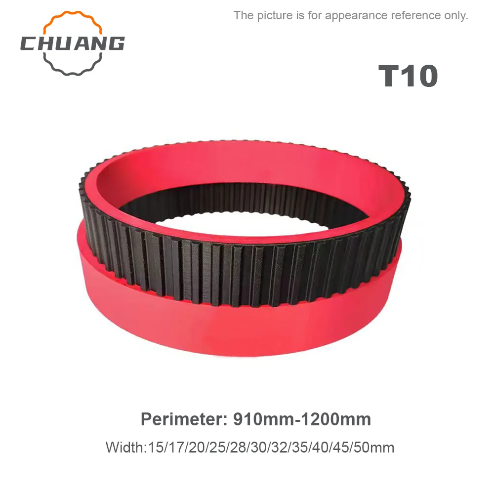 

Food Grade Timing Belt Factory Direct T10 910-1200 Red Rubber For VFFS Packing Machine Heat Resistant Open Ended Synchronous