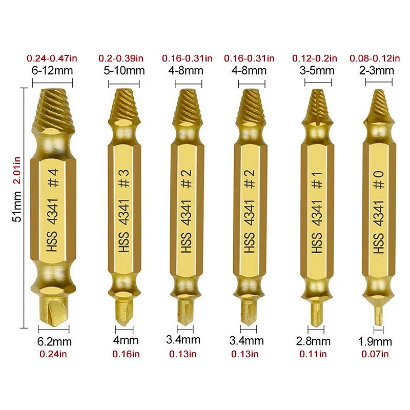 6PCS HSS Estrattore Doppia Testa Vite Diapositiva Dente Rimozione Cacciavite Bit Set di Strumenti Filo Rotto