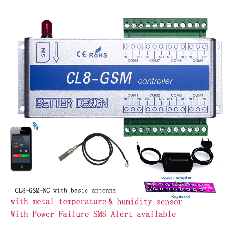 GSM Remote Controller ON/OFF Switch CL8-GSM 8 Channel Relay Output Support Temperature Humidity Monitoring