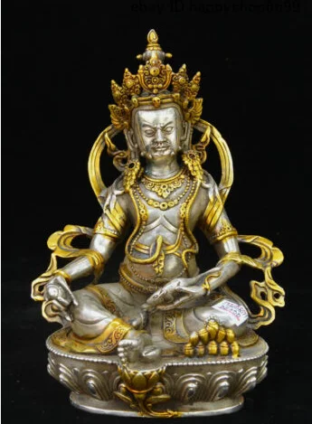 Old Buddhism Temple Tibet Silver Gilt Yellow Jambhala Wealth God Buddha Statue