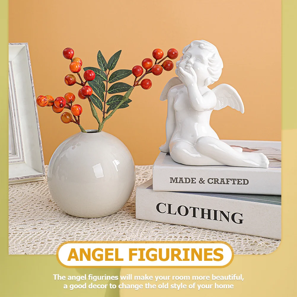 

Lovely Ceramic Angel Sculpture Home Decor Item for Living Room Bedroom Office Shelf Display Wedding Christmas Gift Idea