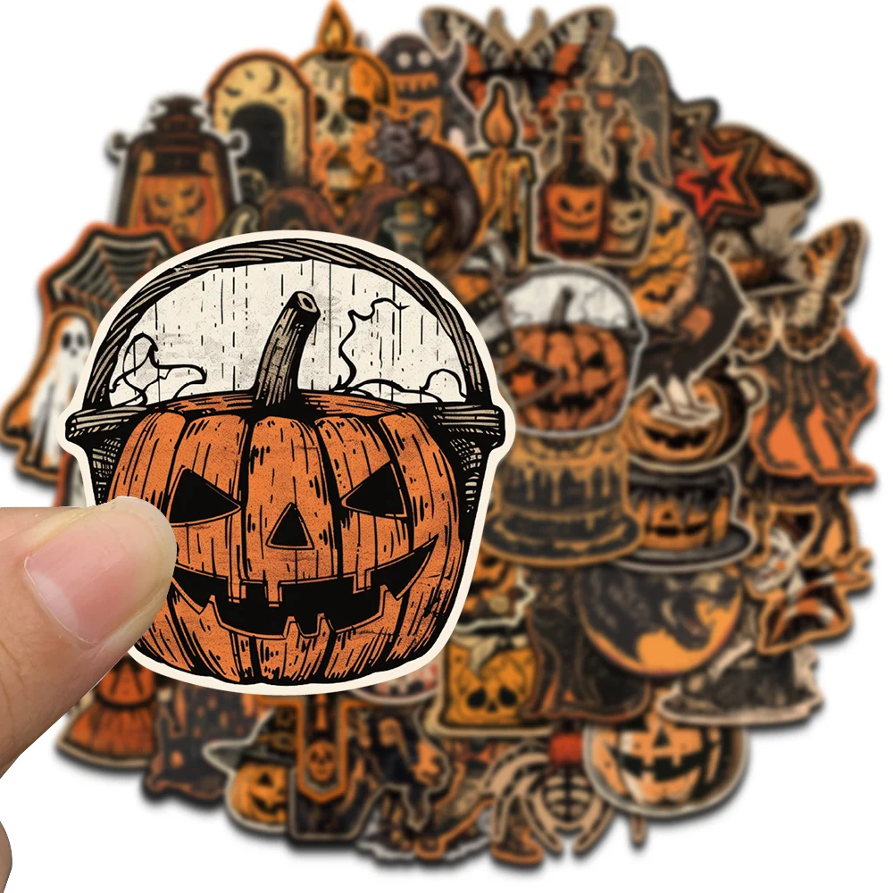 50PCS Retro Halloween Stickers Terrifying Pumpkin Luggage Phone Graffiti Laptop Wall Scrapbook Motorcycle DIY Kids Gifts