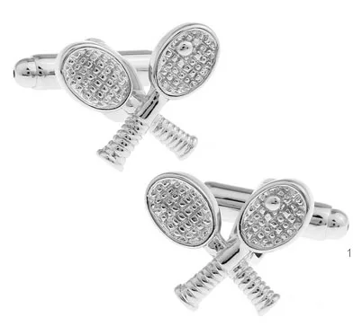 iGame 1 pair Fashion Cuff Links Silver Color Novelty Brass Tennis Racket  Design