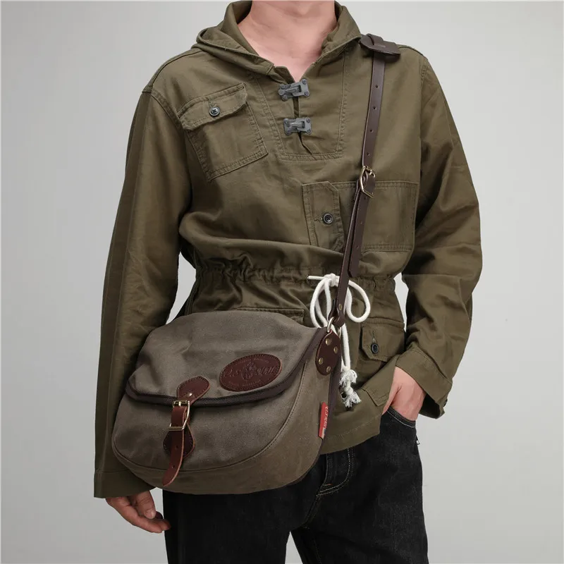 Luxury Oil Wax Canvas Leather Designer Shoulder Bag Men Crossbody Bag Vintage Waterproof Small Outdoor Tactical Bag