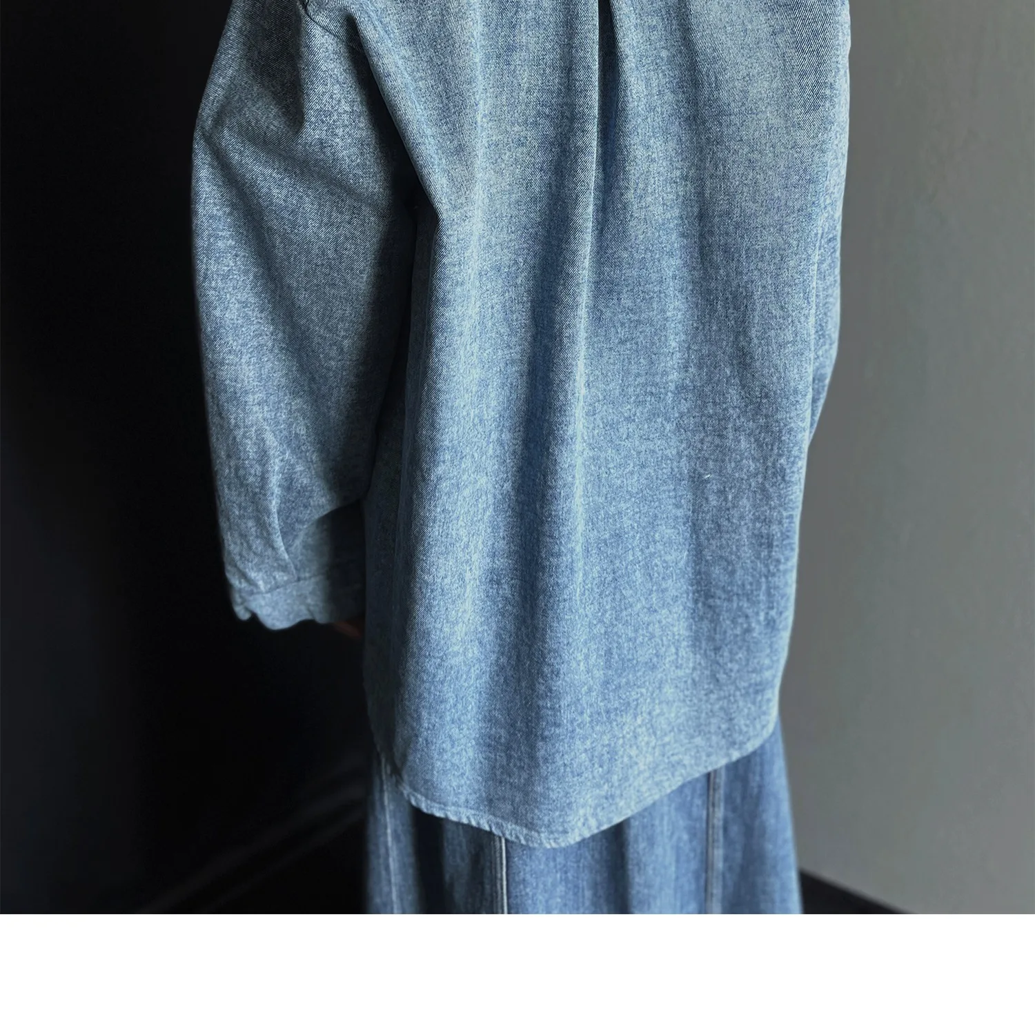 Korean Style Chic Lazy Shirt Wrap Slit Uneven Jeans Half Skirt Two Piece Set Women's Fashion Set Long Sleeve Four Seasons - view 4