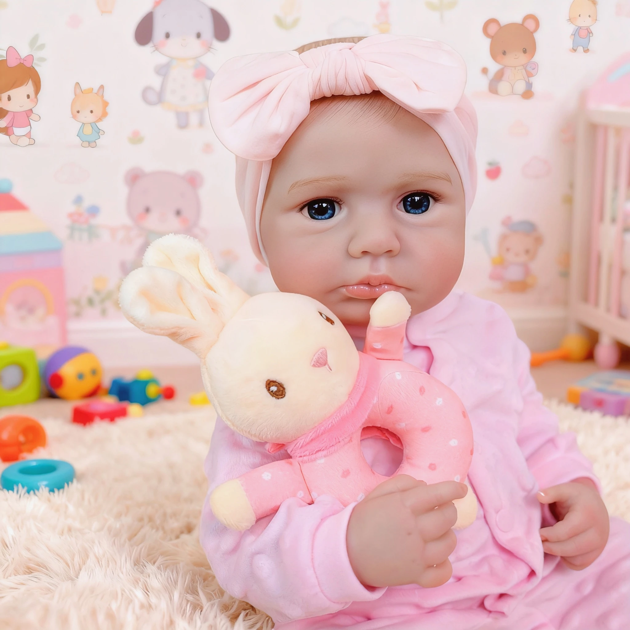 NPK 19 Zoll lebensechte handgemachte LouLou Awake Girl Puppe mit detailliertem Malerei, echte weiche Haptik, niedliche handliche kleine Babyfigur