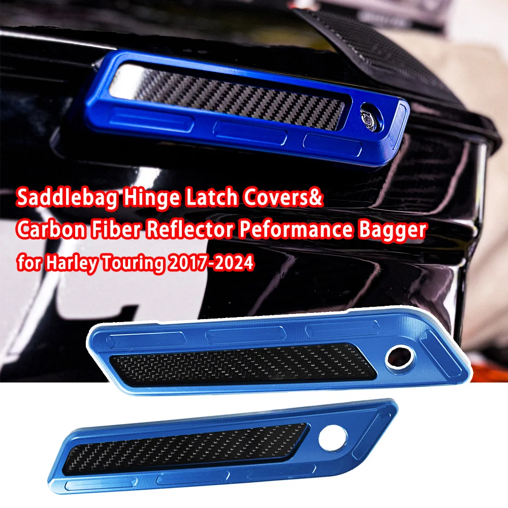 

Motorcycle CNC Aluminum T6061 Saddlebag Hinge Latch Covers&Carbon Fiber Reflector Peformance Bagger for Road King Special FLHRXS