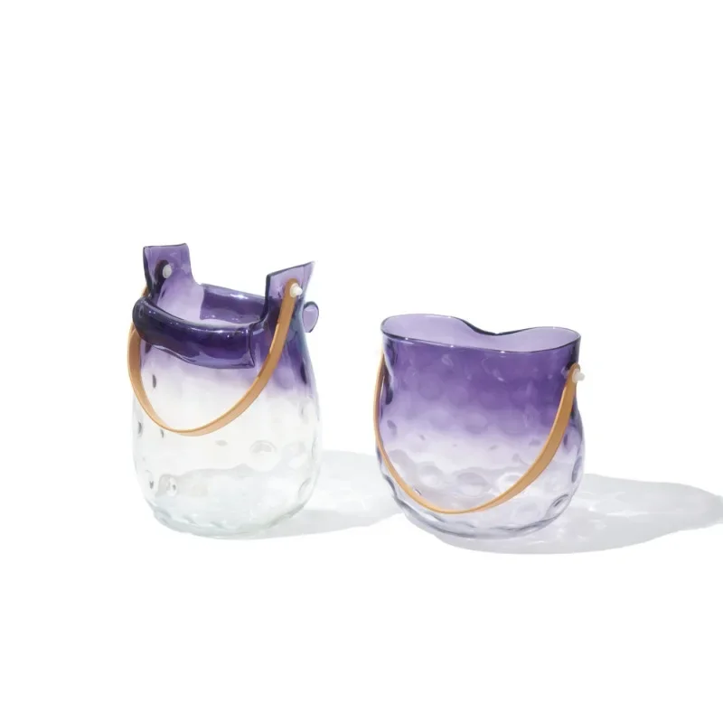 

Creative hand-made old matte large mouth hand basket art glass vase, living room home TV cabinet soft decoration