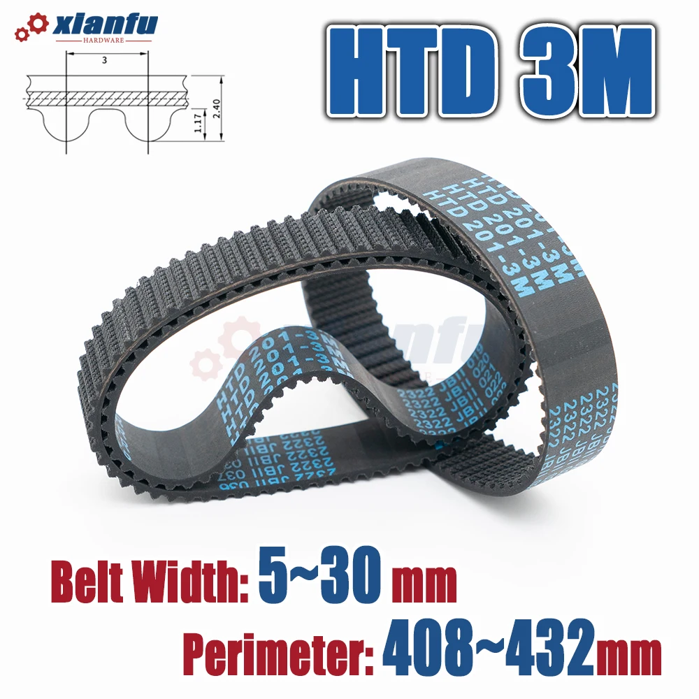 

HTD 3M Rubber Timing Belt Perimeter HTD3M 408 411 414 417 420 423 426 429 432mm Drive Closed Loop Transmission Width 5~30mm CNC