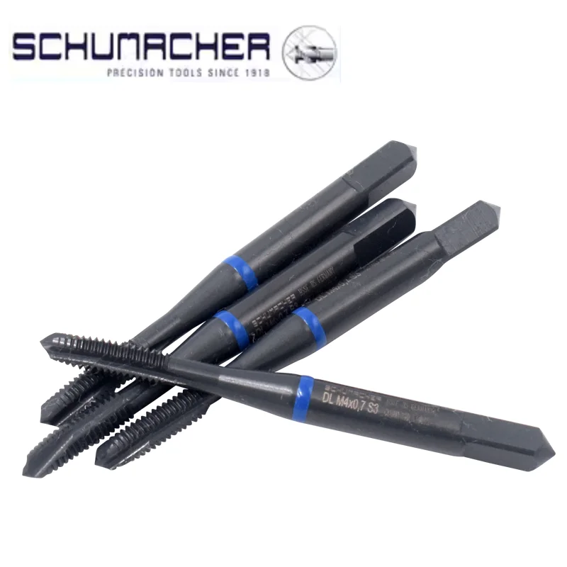 

Германия SCHUMACHER Blue Ring JIS Стандартный спиральный рифленый метчик с заостренным M2 M3 M4 M5 M6 Машинные резьбовые метчики для нержавеющей стали P20