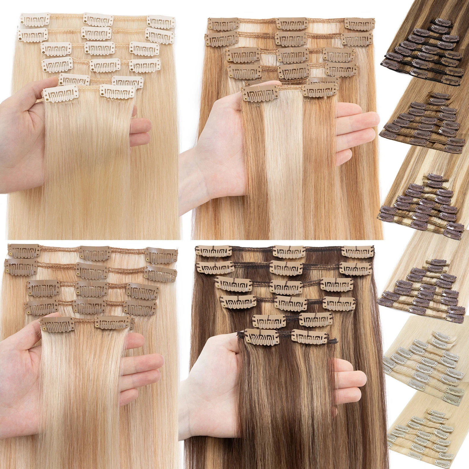 

Custom Adjusted Clip In Hair Extensions 100% Human Hair 7 Pieces Straight Weft Your Color Length Weight