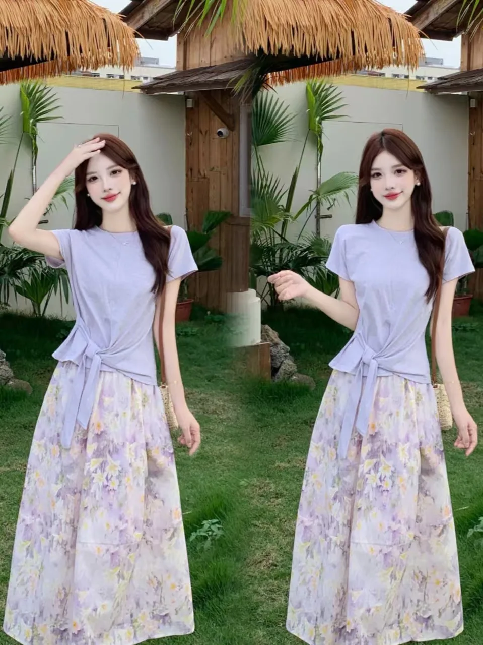 

Elegant plus Size Loose Summer Slimming High Waist Half Skirt Fashion Top Bottoms Two Piece Set for plus Size Women