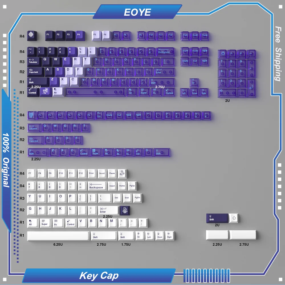 207pcs Key Cap Lilac Gradual Transparent PBT+PC Thermal Sublimation Pad Printing Cherry-Profile for Mechanical Keyboard Hot Swap