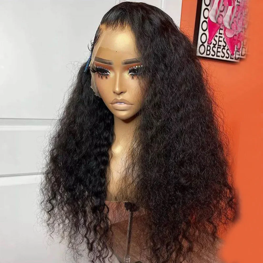 Natural Black Glueless 180Density 26Inch Long Soft Kinky Curly Lace Front Wig For Black Women With Baby Hair Preplucked Daily