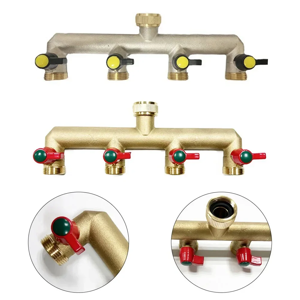 

Universal 4 Way Brass Water Tap Distributor Leak Proof Garden Hose Quick Connector Industrial Grade (3/4 inch)