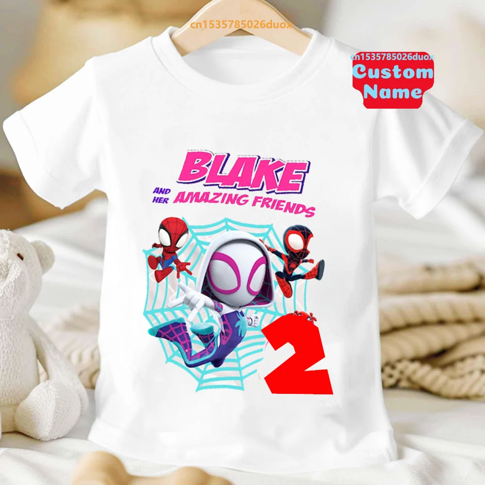 3 4 5 6 7 8 9 Spider-Man and Her Amazing Friends Birthday Girl Summer Short Sleeve Tshirt SpiderMan Personalize Name Girl Shirt