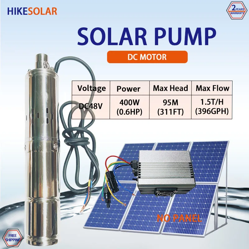 Solar water pump High Pressure Submersible 400W 0.6HP DC48V Well Pump MPPT Controller 3 inch Small screw  Bomba Farm Irrigation